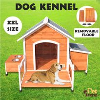 XXL Luxury Wooden Dog House with Removable Porch & Floor