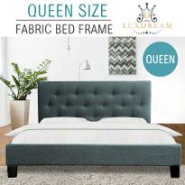 LUXDREAM  Grey Linen Bed Frame-Queen