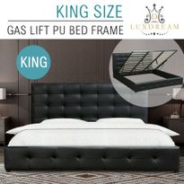 LUXDREAM Black PU Leather Gas Lift Bed Frame-King