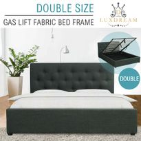 LUXDREAM Gas Lift Charcoal Linen Bed Frame-Double