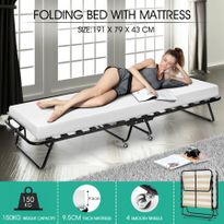 Portable Folding Camping Bed with White Mattress Indoor/Outdoor -Single 