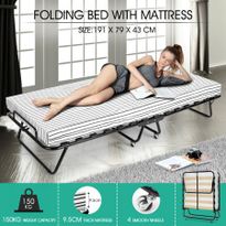 Portable Folding Camping Bed with Stripe Mattress Indoor/Outdoor -Single 