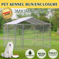 Outdoor Galvanized Steel Fencing Pet Enclosure & Dog Run Kennel with Roof Shade-3mx3mx2.32m
