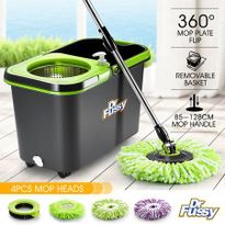 DR FUSSY Spin Mop Bucket System - Microfiber Mop with Easy Wringer Bucket
