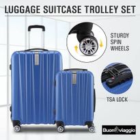 2Pc Hard Shell Luggage Suitcase Set-Blue With TSA Lock Lightweight 