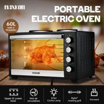 Maxkon 60L Portable Oven Electric Convection Toaster with Rotisserie & Hotplates – Black