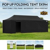 OGL 3x9M Pop up Outdoor Gazebo Folding Tent Waterproof Marquee Canopy Party Wedding Tent - Black