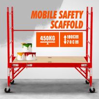 Safety Scaffolding Height-adjustable Work Platform 450KG with Lockable Wheels Red