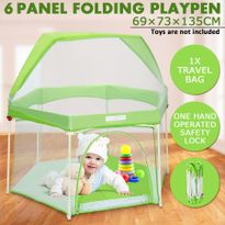 Pop-up Baby Puppy Playpen Foldable 6-Panel Play Pen Metal Frame with Awning - Green