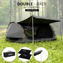 Deluxe Outdoor Camping Canvas Swag Aluminium Poles Tent Double with Free Standing - Grey