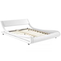 PU Leather King Bed Frame with Wooden Arched Slat Base - White
