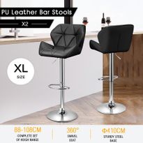 2 x PU Gas Lift Bar Stool Height Adjustable Kitchen Dining Swivel Chair - Black