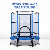 Genki 55" Kids Mini Round Trampoline Indoor Outdoor Rebounder w/ Enclosure & Safety Net