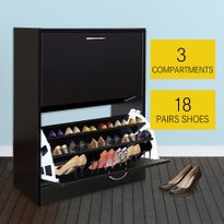 18 Pair Shoe Cabinet 2 Rack Wooden Home Footwear Storage Stand - Walnut