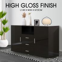 High Gloss 2 Door 3 Drawer Buffet Cabinet - Black
