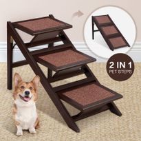 Petscene 2-in-1 Dog Cat Stairs Foldable 3 Steps Pet Ramp Wooden Doggy Ladder