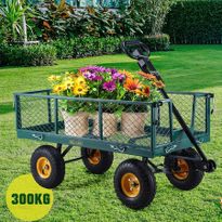 300kg Garden Cart Mesh Side Trolley Wagon Farm Wheelbarrow ATV Trailer - Green