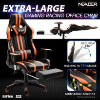 Ergonomic Office Computer Chair PU Leather Sport Gaming Race Seat w/ Footrest - Orange & Black