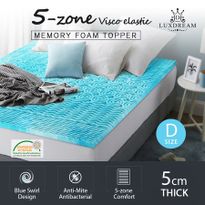 5cm Double Cool Gel Memory Foam Mattress Topper 5-Zone Mattress Bedding