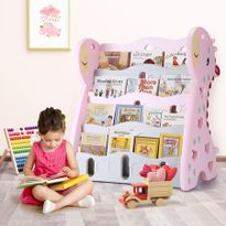 Kids BookShelf Children Bookcase Magazine Rack Display Shelf Book Toy Organiser - Pink
