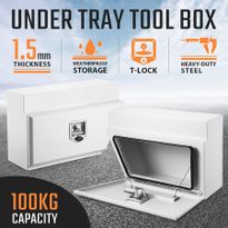 New Pair of Steel Under Tray Tool Boxes Truck Bed Box Underbody Toolbox Organizers - White