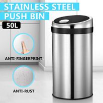 50L Touch Top Garbage Rubbish Bin Stainless Steel Push Kitchen Waste Trash Can