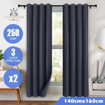 LUXDREAM 2X Blockout Curtains 3-Layer Insulated Darkening Drapes 140X160CM -Grey