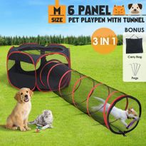 6 Panels Portable Pet Playpen Tent Puppy Dog Cat Kennel Crate Cage Enclosure 120cm w/Tunnel