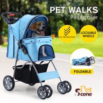 4 Wheels Pet Stroller Cat Pram Dog Cart Travel Carrier Foldable Pushchair Blue