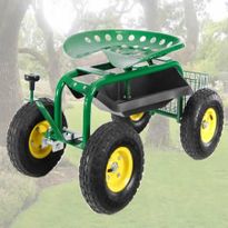 adjustable rolling garden seat on wheels with handle control