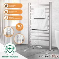 2-in-1 Electric Heated Towel Rail Bathroom 10 Bars Rack Warmer Free Standing Wall Mount