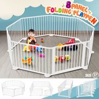 8 Panel Wooden Playpen Kids Baby Toddler Fence Play Yard-White