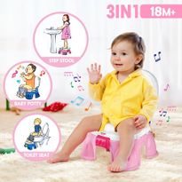 3-in-1 Baby Toddler Toilet Trainer Kids Potty Training Safety Music Seat Chair - Pink