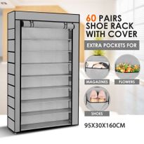 9 Tiers Tall Shoe Rack Shelf Stand Storage Solution w/ Fabric Cover-Grey
