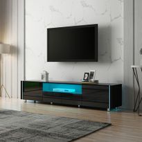 TV Cabinet Stand Unit 185cm Lowline Wood Furniture Gloss Front LED w/2 Doors & 2 Drawers Black