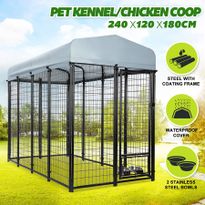 New Pet Dog Kennel Run Enclosure 2.4x1.2x1.8m Galvanised Steel Play Pen Fence w/Fabric Cover