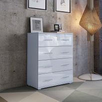 4 Chest of Drawers Tallboy Cabinet High Gloss Front Storage Dresser - White