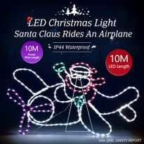 New Christmas Lights Santa Airplane Motif 10M LED Rope Xmas Decoration Outdoor Home Display