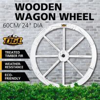 White Wooden Wagon Wheel Outdoor Decoration Garden Ornaments 24" Timber 