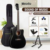 Melodic 41” Inch Wooden Folk Acoustic Guitar Classical Full Size Cutaway Full set Black
