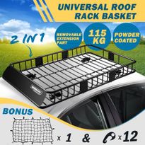 Powder Coated Steel Extra-long Car Roof Rack Basket Luggage Carrier with 6inch Walls - Black