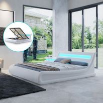 Fashion White Bed Frame with Storage LED Light Queen Size 
