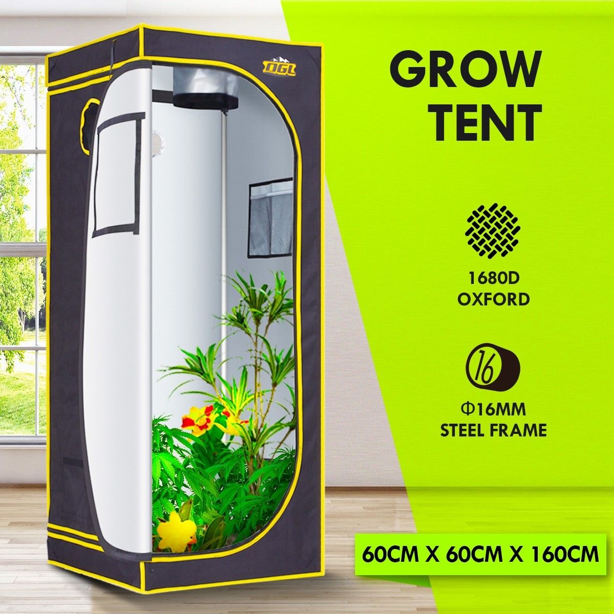 60x60x160cm Grow Tent Hydroponic Indoor Plant Growing Tent Reflective 1680D Oxford Fabric