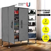 25 Pairs 5 Tier Metal Shoe Rack Cabinet Stackable Shelf Shoe Storage Organizer 2 Rows