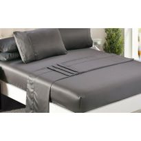 DreamZ Ultra Soft Silky Satin Bed Sheet Set in King Single Size Charcoal Colour
