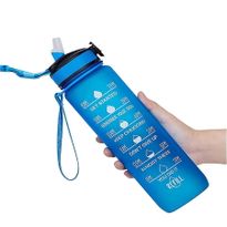 Motivational Drinking Water 1L Bottle with Time Marker & Straw -Col.Blue