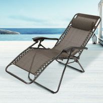 Reclining Sun Bed Beach Chair with Padded Head Rest - Grey