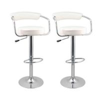 2 x Designer Bar Stool Kitchen Chair Gas Lift - White