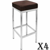 4 x Stylish Square Bar Stool with Chrome Frame Legs - Brown