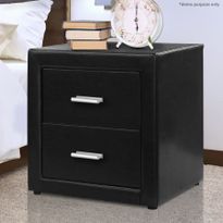 PU Leather Bedside Table with 2 Drawers - Black